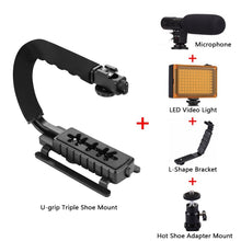 Laden Sie das Bild in den Galerie-Viewer, PULUZ Action Stabilizing Handle Grip Rig U-Grip Triple Shoe Mount Video for iPhone 8 X Gopro Smartphone Canon Sony DSLR Cameras - Letrinoshop