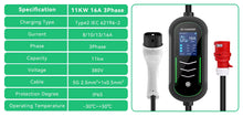 Laden Sie das Bild in den Galerie-Viewer, Typ2 EV-Ladegerät Tragbar 5M Kabel 8-16A Einstellbarer Strom 16A 3-Phasen Verzögerungsladung EVSE Ladebox IEC 62196-2 Letrinoshop

