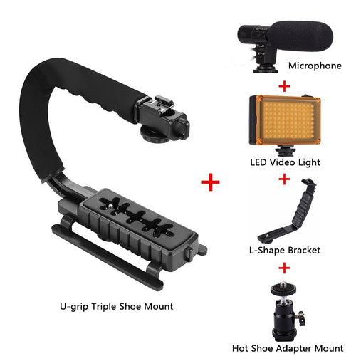PULUZ Action Stabilizing Handle Grip Rig U-Grip Triple Shoe Mount Video for iPhone 8 X Gopro Smartphone Canon Sony DSLR Cameras - Letrinoshop